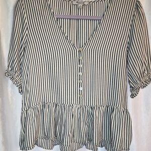 Striped V-Neck Ruffle Top